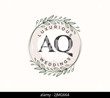 AQ initiales lettre mariage monogramme logos modèle, dessin à la main moderne minimalistes et modèles floraux pour cartes d'invitation, Save the Date, élégant Illustration de Vecteur