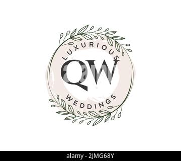 QW initiales lettre mariage monogramme logos modèle, dessin à la main moderne minimalistes et modèles floraux pour cartes d'invitation, Enregistrer la date, élégant Illustration de Vecteur