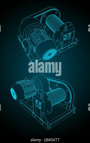 Illustrations vectorielles stylisées de modèles isométriques de treuil électrique Illustration de Vecteur