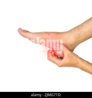 Peau de pied itchy de jeune homme asiatique. Concept de maladies de la peau telles que la gale, l'infection fongique, l'allergie, etc Banque D'Images