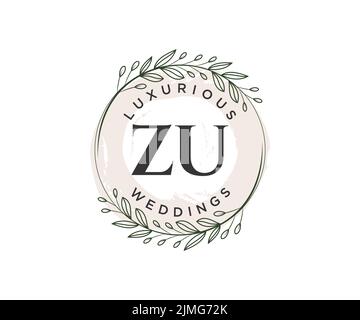 ZU initiales lettre mariage monogramme logos modèle, dessin à la main moderne minimaliste et modèles floraux pour cartes d'invitation, Save the Date, élégant Illustration de Vecteur