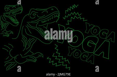 Dinosaure avec bulle de parole disant le mot de yoga. Illustration de Vecteur