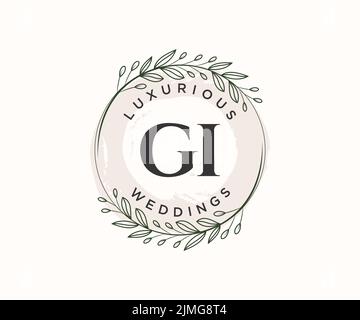 GI initiales lettre mariage monogramme logos modèle, dessin à la main moderne minimalistes et modèles floraux pour cartes d'invitation, Save the Date, élégant Illustration de Vecteur
