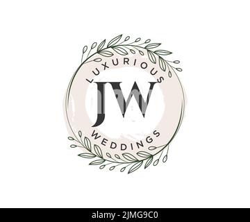 JW initiales lettre mariage monogramme logos modèle, dessin à la main moderne minimalistes et modèles floraux pour cartes d'invitation, Save the Date, élégant Illustration de Vecteur