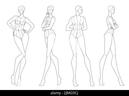 Mode figure dix têtes modèle de conception croquis port de corsage Illustration de Vecteur