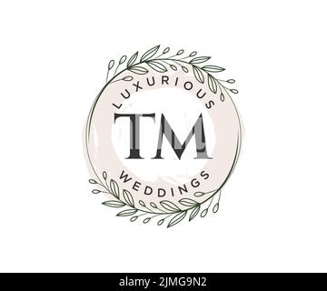 TM lettre initiale de mariage modèle de logos de monogramme, dessin à la main moderne minimaliste et modèles floraux pour cartes d'invitation, Enregistrer la date, élégant Illustration de Vecteur