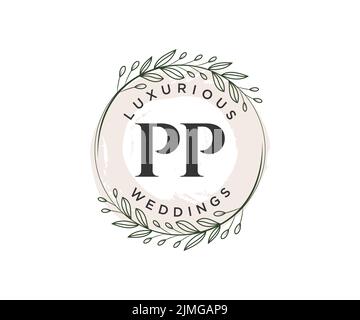 PP initiales lettre mariage monogramme logos modèle, dessin à la main moderne minimalistes et modèles floraux pour cartes d'invitation, Save the Date, élégant Illustration de Vecteur