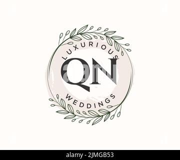 QN initiales lettre mariage monogramme logos modèle, dessin à la main moderne minimalistes et modèles floraux pour cartes d'invitation, Enregistrer la date, élégant Illustration de Vecteur