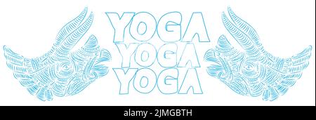 Dinosaure avec bulle de parole disant le mot de yoga. Illustration de Vecteur