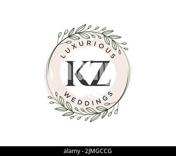 KZ initiales lettre mariage monogramme logos modèle, dessin à la main moderne minimalistes et modèles floraux pour cartes d'invitation, Enregistrer la date, élégant Illustration de Vecteur