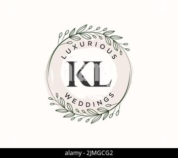 KL initiales lettre mariage monogramme logos modèle, dessin à la main moderne minimaliste et modèles floraux pour cartes d'invitation, Save the Date, élégant Illustration de Vecteur