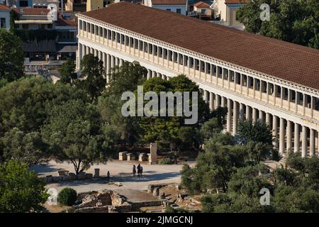 Vue extérieure des colonnes du STOA d'Attalos à Athènes Banque D'Images