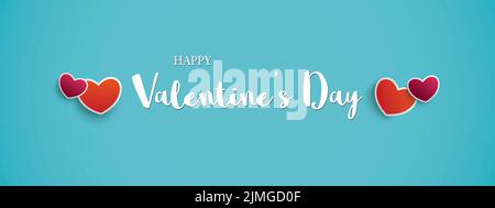 Affiche supérieure cyan Rouge Violet 4 coeurs Happy Valentines Banque D'Images