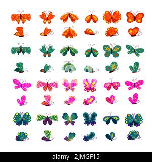 Ensemble de papillons colorés. Illustration vectorielle Illustration de Vecteur