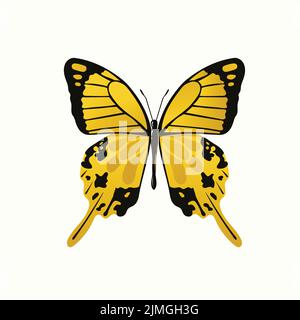 Motif vectoriel d'un papillon jaune monarque sur fond blanc Illustration de Vecteur