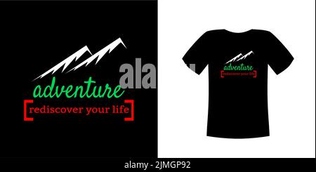 Un motif vectoriel d'un modèle et d'une chemise noire, tous deux avec le texte « aventure, redécouvrez votre vie » Illustration de Vecteur