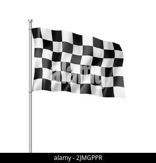 Drapeau à damier de finition de course automatique isolé sur blanc Banque D'Images