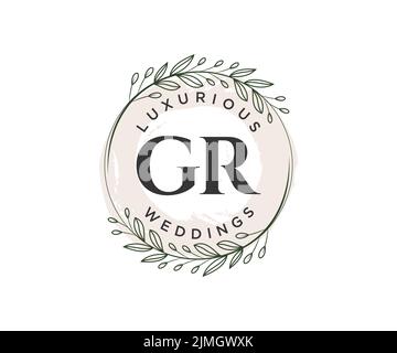 GR initiales lettre mariage monogramme logos modèle, dessin à la main moderne minimalistes et modèles floraux pour cartes d'invitation, Enregistrer la date, élégant Illustration de Vecteur