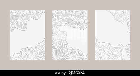 Modèle de carte topographique. Lignes de piste graphiques sur l'affiche. Texture de montagne de contour. Jeux de cadres et d'arrière-plans géo vectoriels. Illustration de Vecteur