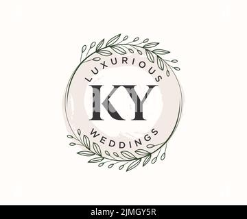 KY initiales lettre mariage monogramme logos modèle, dessin à la main moderne minimalistes et modèles floraux pour cartes d'invitation, Save the Date, élégant Illustration de Vecteur