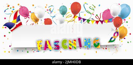 Jetzt Gehts Los Fasching papier bannière ballons Jesters Cap Banque D'Images