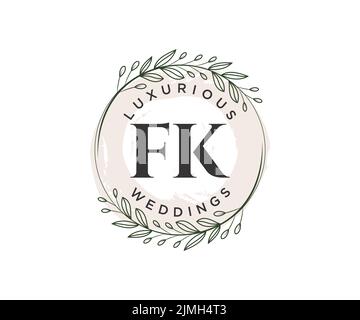 FK initiales lettre mariage monogramme logos modèle, dessin à la main moderne minimaliste et modèles floraux pour cartes d'invitation, Save the Date, élégant Illustration de Vecteur