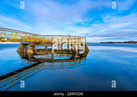Débordements jaunes avec réflexion sur l'eau Banque D'Images