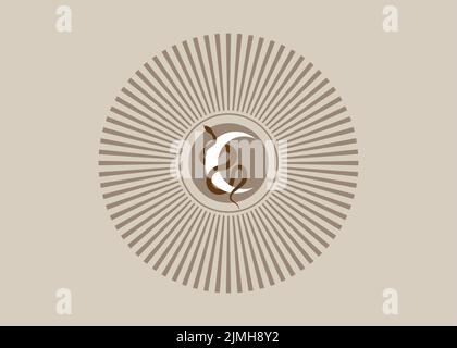 Tour radiant magique, croissant mystique magique Lune et serpents, géométrie sacrée, symbole céleste de la déesse païenne Wiccan, bannière wicca, cercle d'énergie Illustration de Vecteur