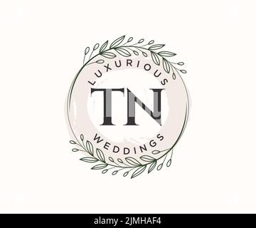 TN initiales lettre mariage monogramme logos modèle, dessin à la main moderne minimalistes et modèles floraux pour cartes d'invitation, Enregistrer la date, élégant Illustration de Vecteur