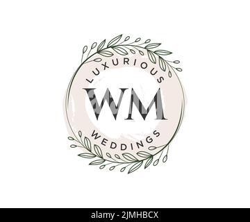 WM initiales lettre mariage monogramme logos modèle, dessin à la main moderne minimalistes et modèles floraux pour cartes d'invitation, Save the Date, élégant Illustration de Vecteur