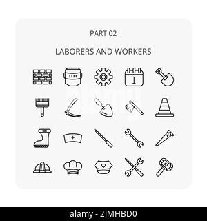 Ensemble d'icônes de travailleurs et de travailleurs sur fond blanc Illustration de Vecteur