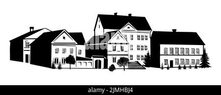 Les maisons sont noires et blanches. Illustration vectorielle Illustration de Vecteur