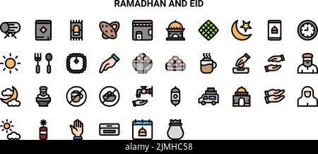 Un ensemble coloré d'icônes Ramadhan avec un fond blanc Illustration de Vecteur