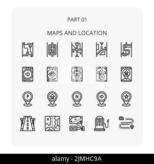 Ensemble de cartes et d'icônes d'emplacement sur fond blanc Illustration de Vecteur