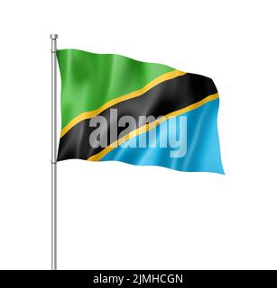 Drapeau de Tanzanie isolé sur blanc Banque D'Images