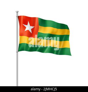 Drapeau togolais isolé sur blanc Banque D'Images