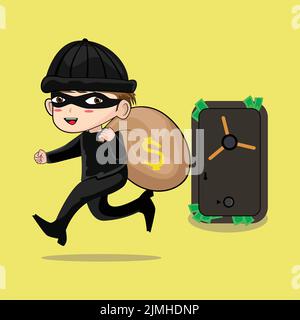illustration d'un vol d'argent dans une banque avec un sac d'argent dans un sac Illustration de Vecteur