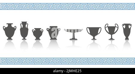 Silhouettes de vases grecques. Ancienne illustration des amphores et des pots de glyphe. Faïence céramique d'argile. Vecteur. Illustration de Vecteur
