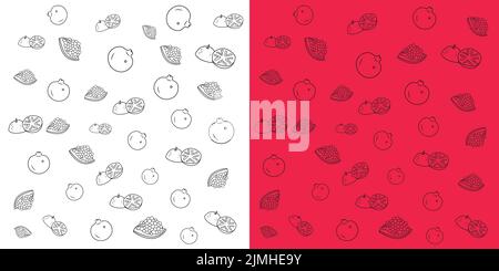 Motif de caniche vectoriel de fruits de grenade. Contours de grenat mûr isolés sur fond blanc et rouge. Illustration de Vecteur
