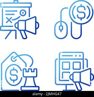 Internet marketing stratégies pixel Perfect gradient linéaire vecteur icônes ensemble Illustration de Vecteur