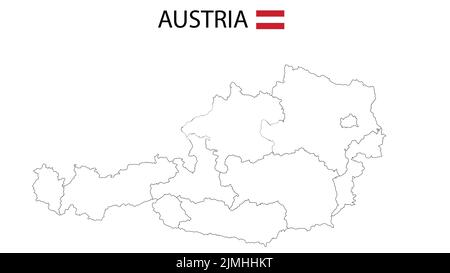 Carte de l'Autriche. Carte de l'Autriche avec fond blanc et carte au trait. Illustration de Vecteur