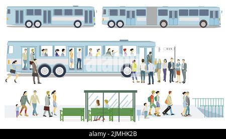 Transports en commun avec arrêt de bus, illustration Illustration de Vecteur