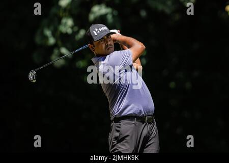 6 août 2022: Airban Lahiri est en deuxième partie lors de la troisième manche du championnat 2022 Wyndham au Sedgefield Country Club de Greensboro, NC. Scott Kinser/CSM Banque D'Images