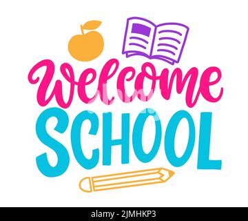 Bannière de lettrage à la main School Vector de bienvenue Illustration de Vecteur