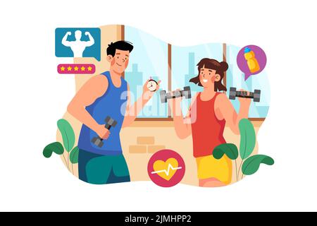 Salle de fitness canapés d'entraînement femme dans la salle de gym Illustration de Vecteur