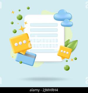 Concept de communication sur les médias sociaux. Illustration réaliste à 3D vecteurs. Les icônes de message des réseaux sociaux numériques sont blanches Illustration de Vecteur