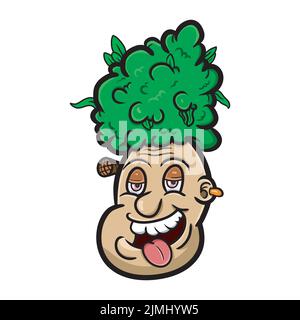 Illustration vectorielle d'un homme Dooodle de dessin animé avec chapeau de marijuana Illustration de Vecteur