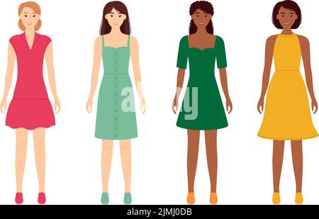 Mode femmes dans de belles robes. Illustration vectorielle Illustration de Vecteur