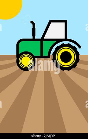 Tracteur vert cultivant la terre. Affiche agricole colorée avec espace de copie. Illustration vectorielle Illustration de Vecteur