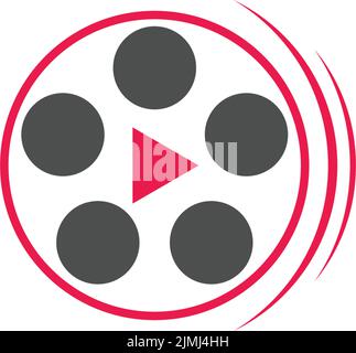 Un motif vectoriel plat du logo d'icône de bobine de film en rouge et noir, isolé sur fond blanc Illustration de Vecteur